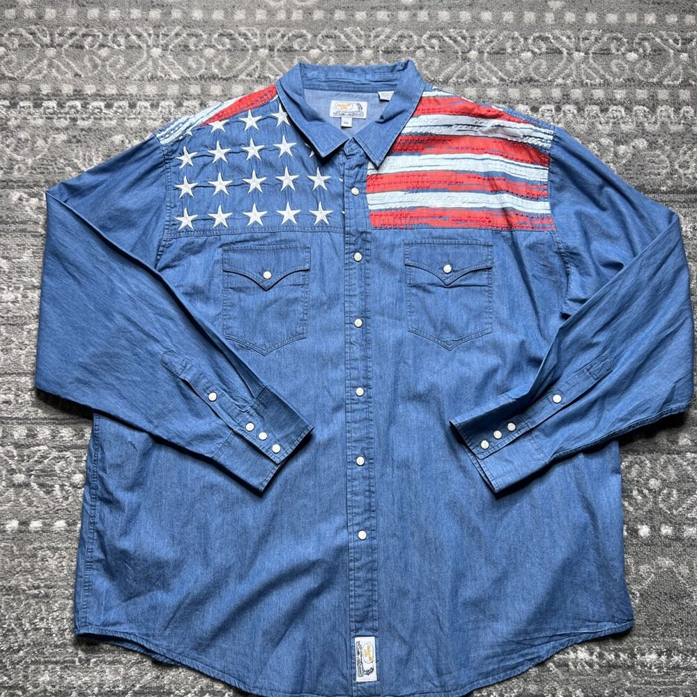 Panhandle Slim Mens Pearl Snap Denim Western Shirt XXL 2XL American Flag